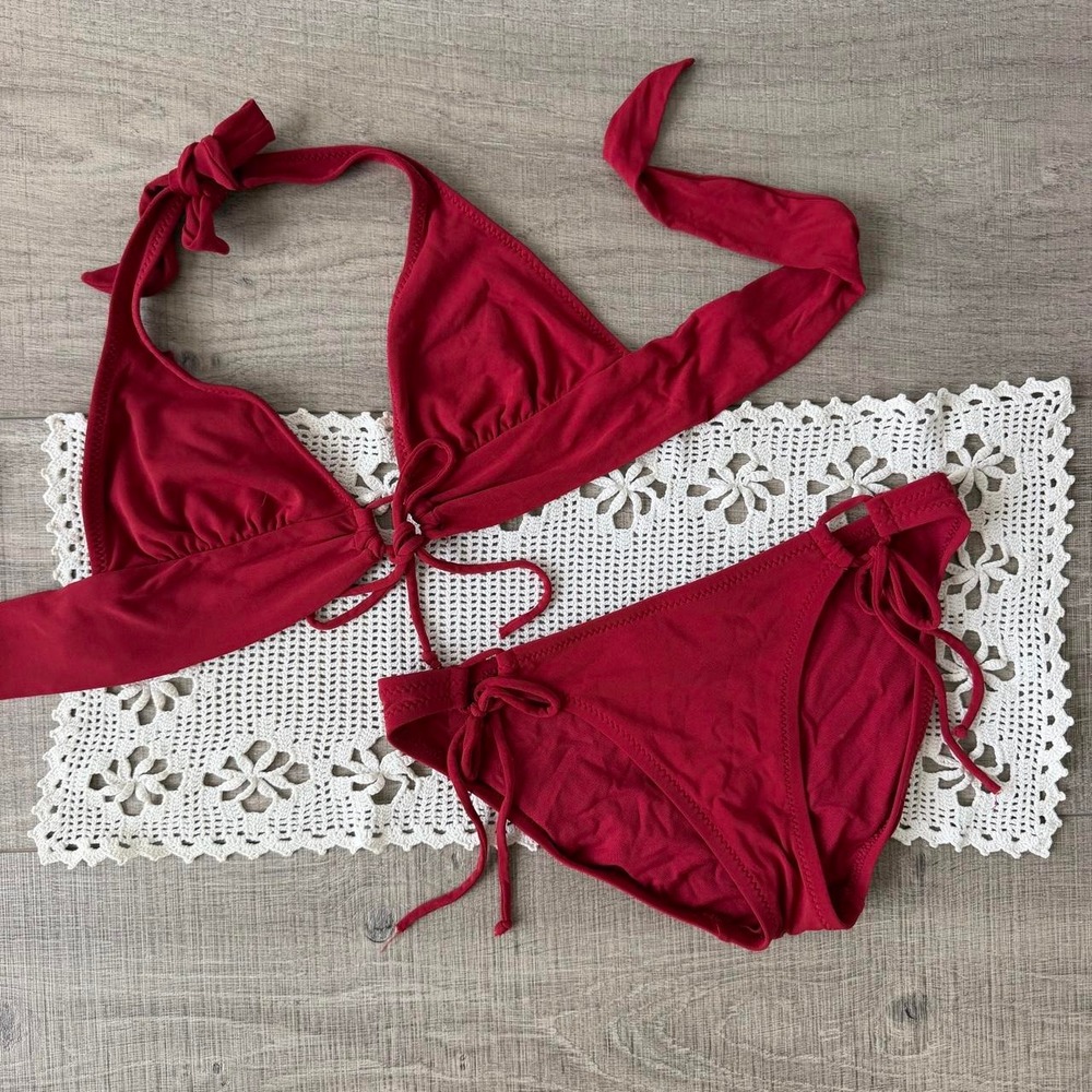 Robin Piccone Red Wrap Halter Bikini Set